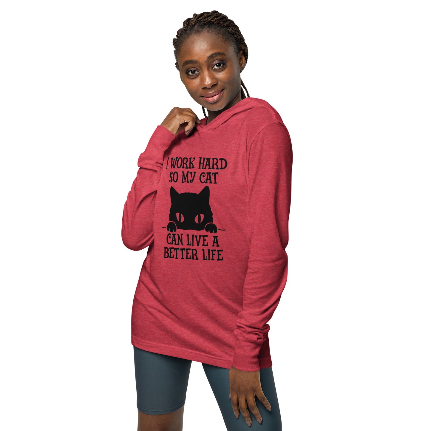 I Work Hard Hooded Long-Sleeve Tee